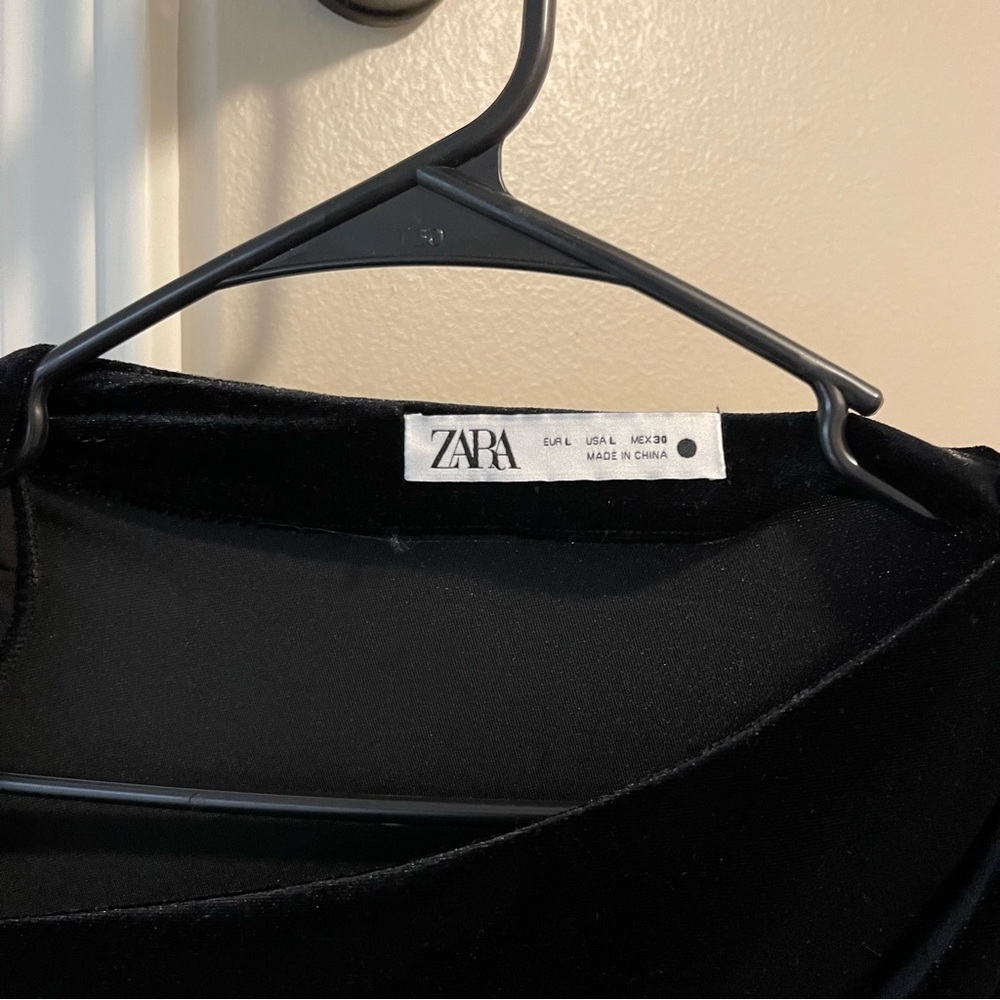Zara Draped Black Velvet Dress, Size L - Picture 4 of 4